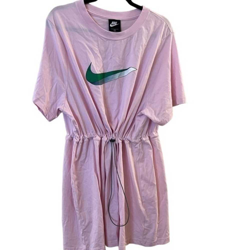 NWOT Nike Icon Clash Sportswear Mini Shirt Dress Pink w/ Green 3D Look Swoosh